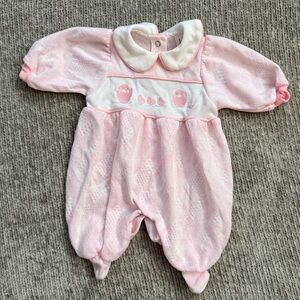 Baby Dior Vintage Pink Duckling Footed Onesie Small Classic Pink White Textured